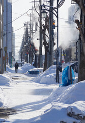 Fototapeta premium 冬の北海道の旭川市の積雪の風景
