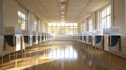 Voting Booths: Rows of Voting Booths Ready for Citizens to Cast Their Ballots in a Local, State, or National Election - obrazy, fototapety, plakaty