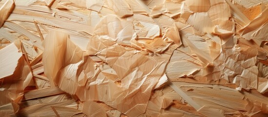 This close up shot displays the intricate textures and details of a piece of brown paper. The papers surface reveals layers of fibers and creases, showcasing its rugged appearance.