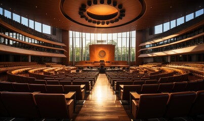 an empty auditorium prepared for a large meeting