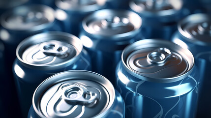 Aluminum cans containing carbonated water, energy drinks or beer