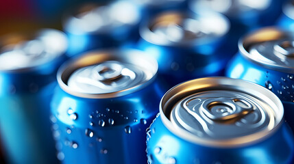 Aluminum cans containing carbonated water, energy drinks or beer - obrazy, fototapety, plakaty