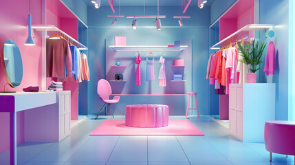 Fashion Studio Set with Runway, Dressing Rooms, and Design Workstations. Concept of High Fashion and Creative Industry