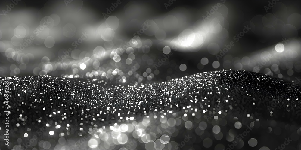 Poster shiny backdrop made of silver glitter creating an abstract bokeh effect. concept silver glitter back
