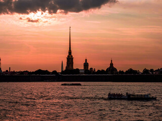 Peter and Paul Fortress at sunset. Saint-Petersburg, Russia