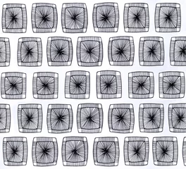 Fotobehang Surrealisme Drawing of squares and lines in black ink on white background