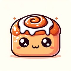 Cute Kawaii Cinnamon Roll Character with Icing on White Background