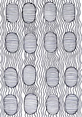  Drawing of ovals and wavy lines in black ink on white paper © vali_111