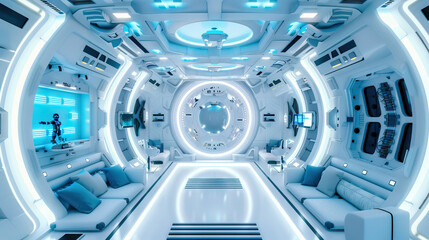 Sci-Fi Space Station Set with Futuristic Technology, Zero Gravity Rooms, and Alien Artifacts. Concept of Space Exploration and Discovery