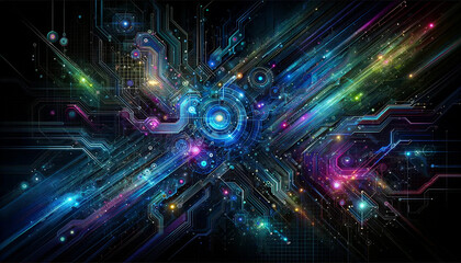 Obraz premium A colorful futuristic technology-themed wallpaper background
