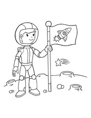 Cute Space Astronaut Coloring Page Vector Illustration Art