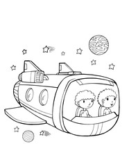 Cute Spaceship space Coloring Book Page Vector Illustration Art