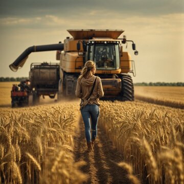 Agricultural Technology: Illustration of Young Farmer with Tablet in Wheat Field
