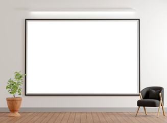 modern home interior with large landscape photo paint frame