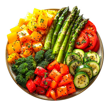 A close up image of a plate with steamed vegetables. Perfect for menus, recipe blogs, health websites, and promoting balanced eating.