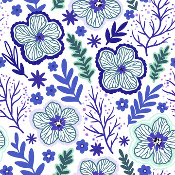 Seamless pattern with doodle floral elements. Vector illustration