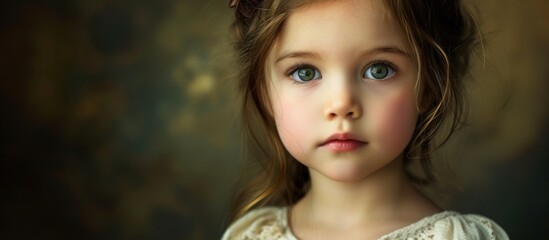 Fototapeta premium Innocent Little Girl in a White Dress with Beautiful Blue Eyes - Childhood Joy and Purity