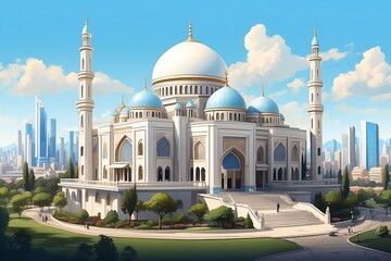 Fototapeta na wymiar Generative AI. Isometric Mosque with a Luxurious and Majestic Dome