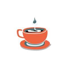 Cartoon cup of coffee tea with steam icon in simple design on isolated white background. Vector illustration.