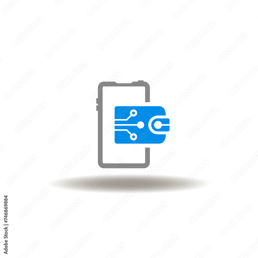 Poster vector illustration of smartphone and wallet with circuit pattern. icon of crypto wallet. symbol of 