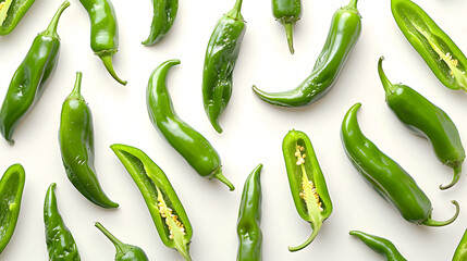 Delicious green serrano chili peppers cut out	 - obrazy, fototapety, plakaty