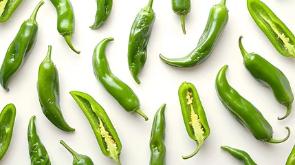 Poster Im Rahmen Delicious green serrano chili peppers cut out  © xavmir2020