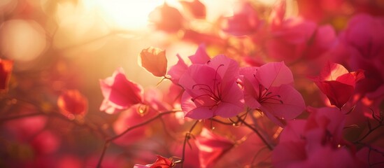 Radiant Pink Blossoms: Blooming Flowers Glistening in Sunlight