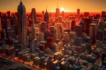 Golden Sunset Over Metropolis: An Aerial Panorama Capturing the Dramatic Cityscape at Dusk
