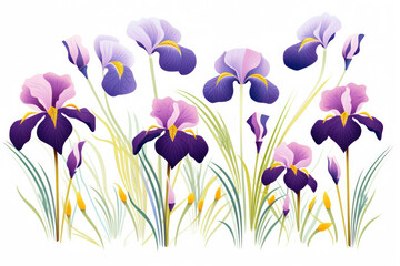 Watercolor Floral Blossom: A Vibrant Purple Iris in Nature's Garden