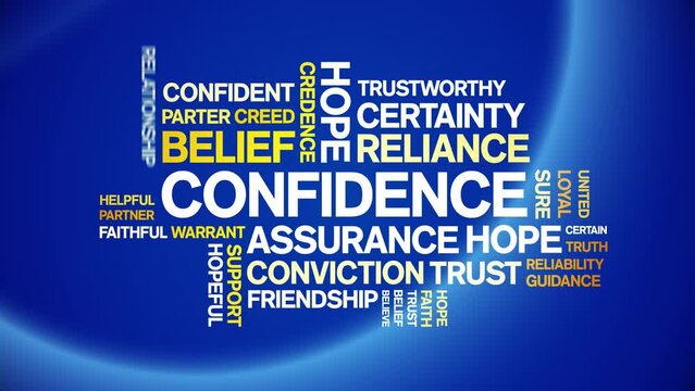 Confidence animated tag word cloud;text design animation kinetic typography seamless loop.