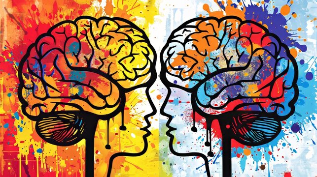 Colorful puzzle brain art symbolizing diverse neurological traits, embracing neurodiversity concept.