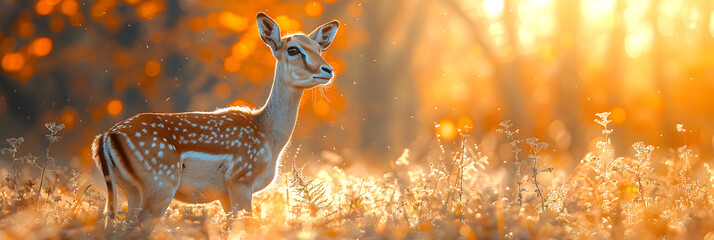 Banner of a Gazelle on Blurred Nature Background,
 - obrazy, fototapety, plakaty