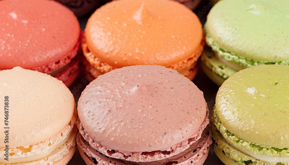 Aufkleber assorted macarons in vibrant hues creating a colorful and eye catching background display.