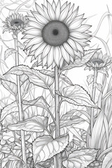Coloring Pages of blossom Sun flower in spring