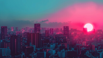 Obraz premium Neon Dreams: Lonely Cityscape in Anime Style
