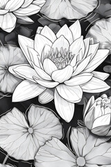 Coloring Pages of Lotus flower with black background