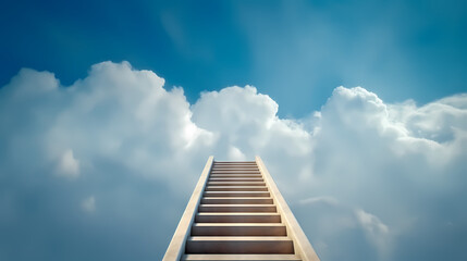 Fototapeta premium Stairs leading upwards to the sky surrounded by clouds