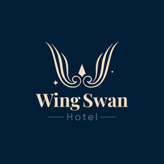 Wing Swan Hotel Logo Vector  Illustration.Template Design Idea wing with W initial letter