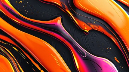 Vibrant Abstract Art with Fluid Shapes and Swirls in Orange and Black