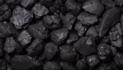 Poster Texture du bois de chauffage Black coal texture background. close up