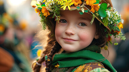 young child with red hair dressed in green for Saint Patricks day