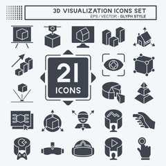 Icon Set 3D Visualization. related to 3D Visualization symbol. glyph style. simple design editable. simple illustration
