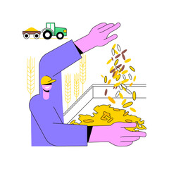 Harvesting isolated cartoon vector illustrations. Smiling farmer harvesting on the field, agriculture industry, agribusiness worker, production sector, crops cultivation vector cartoon.