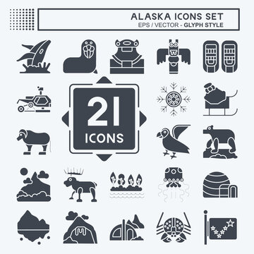 Icon Set Alaska. related to Education symbol. glyph style. simple design editable. simple illustration