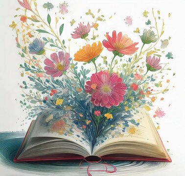 Libro abierto con flores