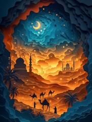 Islamic background image, religion Paper-Cut Art generative ai art