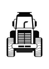 Tractor vehicle. Front view. Simple illustration in black and white.
