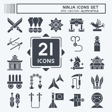 Icon Set Ninja. related to Japan symbol. glyph style. simple design editable. simple illustration