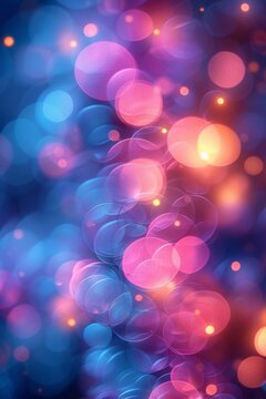 An abstract background with pink, purple, and blue bubbles and spheres. 