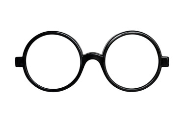 Black plastic round nerd eyeglasses isolated cutout on transparent